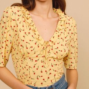 Rouje Alessio Smocked Crop Top Yellow Tulip 36